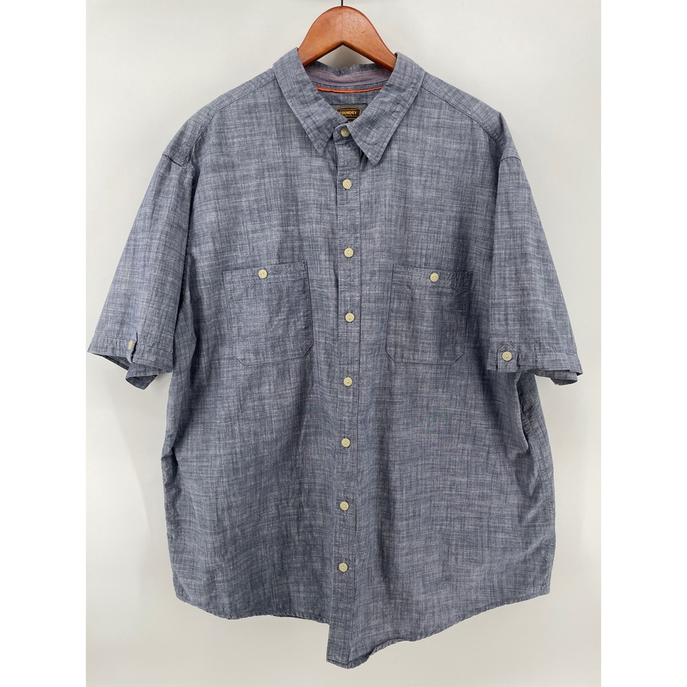 The Foundry Supply Shirt Mens 2XLT Blue Short Sleeve Cotton Chambray Button Camp